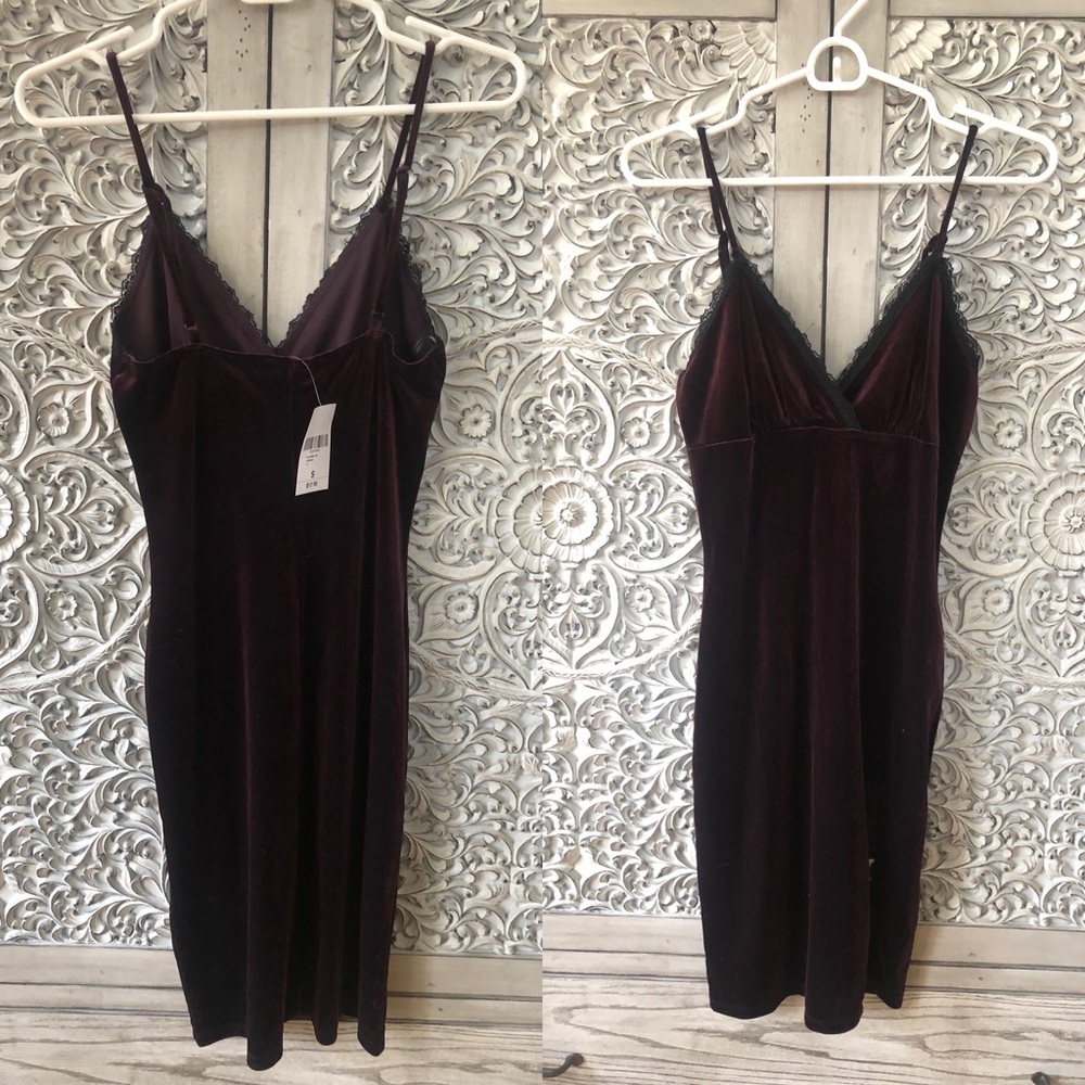 Purple Velvet Mini Dress Black Lace Slit Party